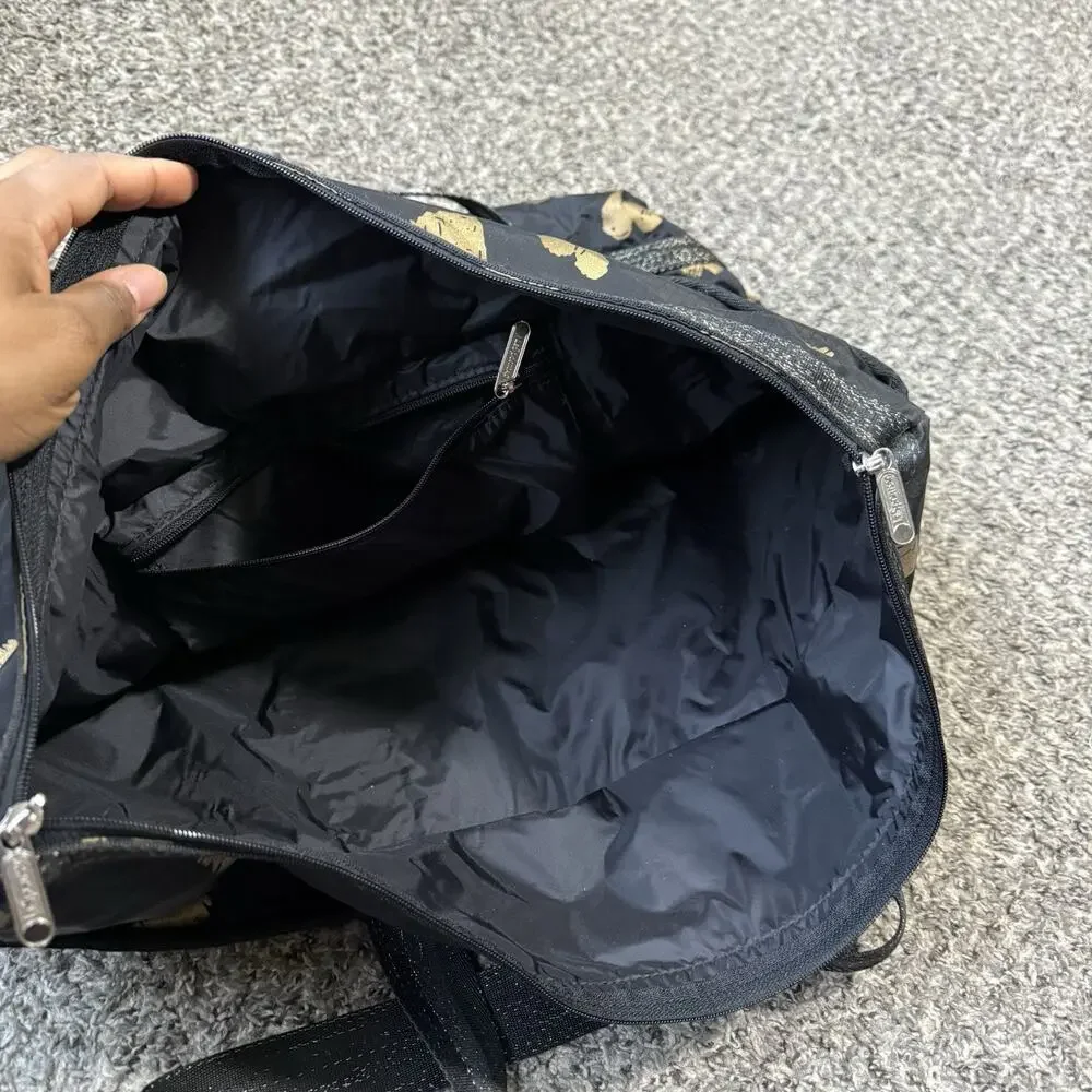 LeSportSac Large Weekend Tote Bag Black with Gold Hearts - Picture 5 of 7